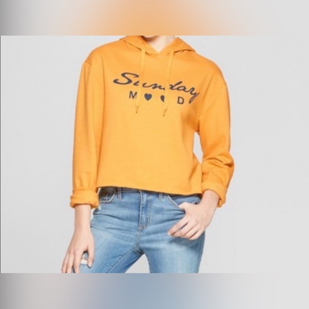 Mustard Yellow Women’s Long Sleeve Sunday Mood Cropped Hoodie Size L